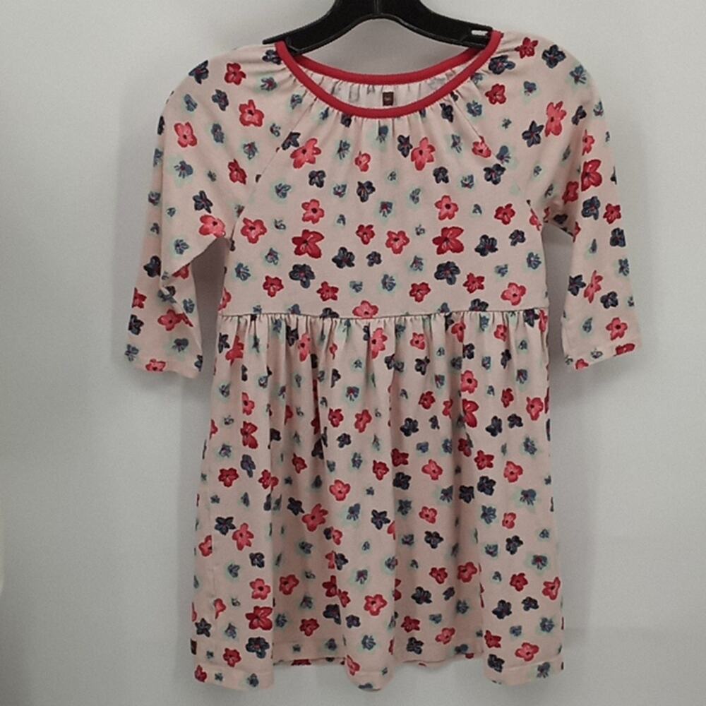 Tea Collection Girls Pink & Navy Blue Long Sleeve Dress Size 8